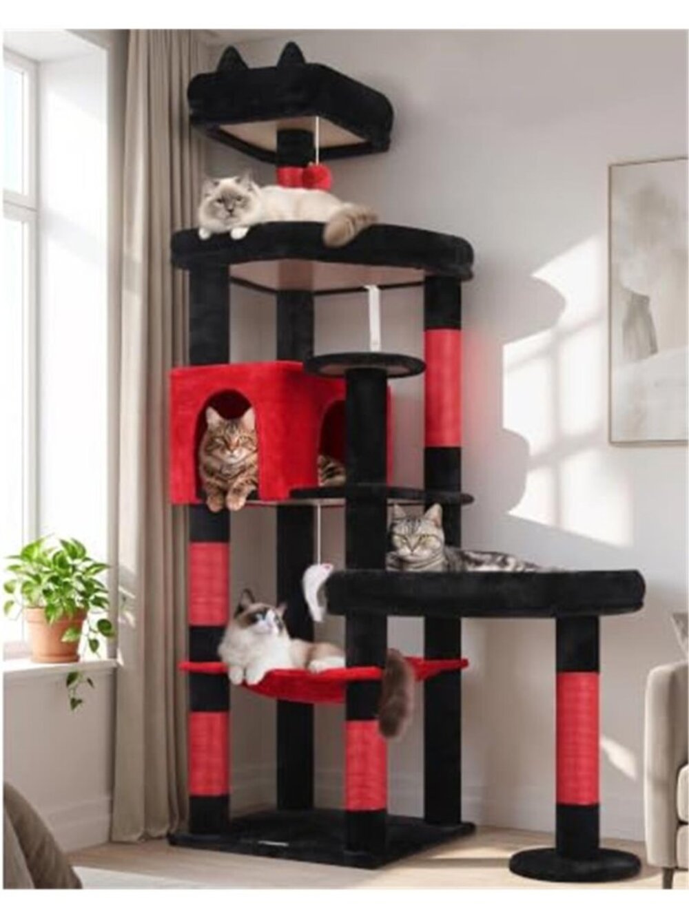 65 Inches Gothic Sturdy Cat Tree Cat Tower with Scratching Post